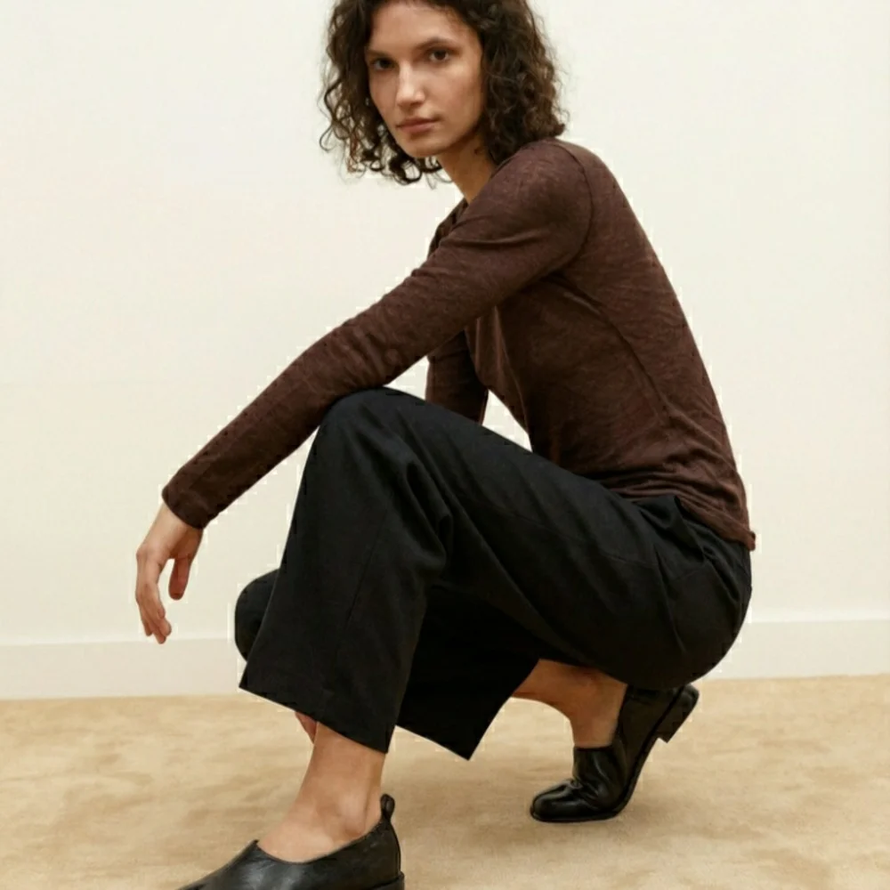 Black Leather Women's Flats - Picture 2 of 3